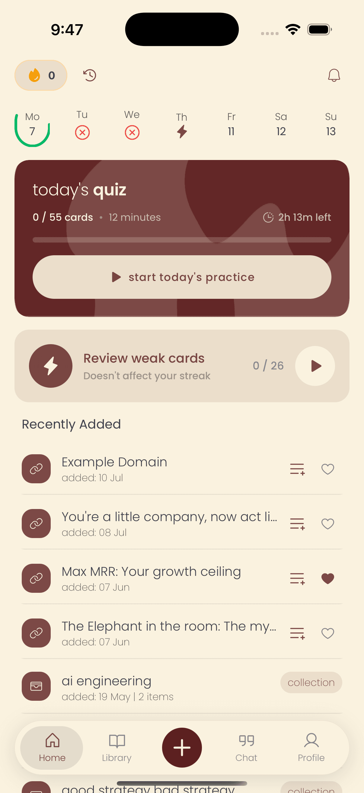 iPhone mockup displaying the biu learning dashboard.